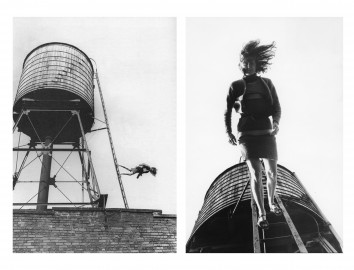 Babette Mangolte, Trisha Brown, Woman Walking Down a Ladder, 1973